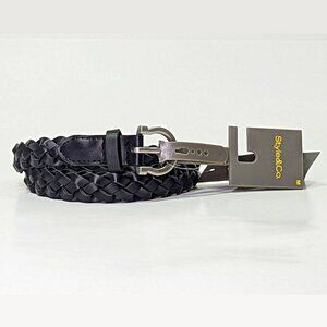 Style & Co Women's Black Braided Faux-Leather Belt Size M (MSRP $ 33)